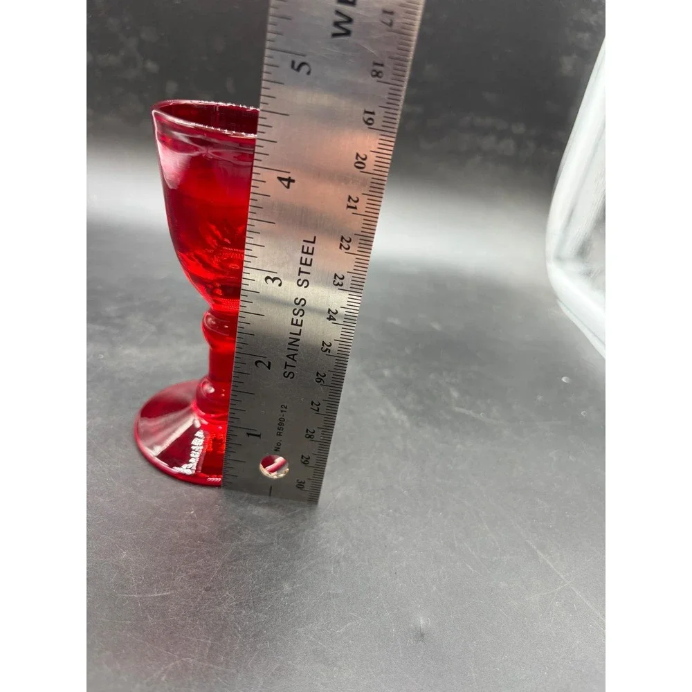 Vintage Ruby Red Glass Cordial Glasses Stemmed Liqueur Set of 2 Red 4.5 Inch